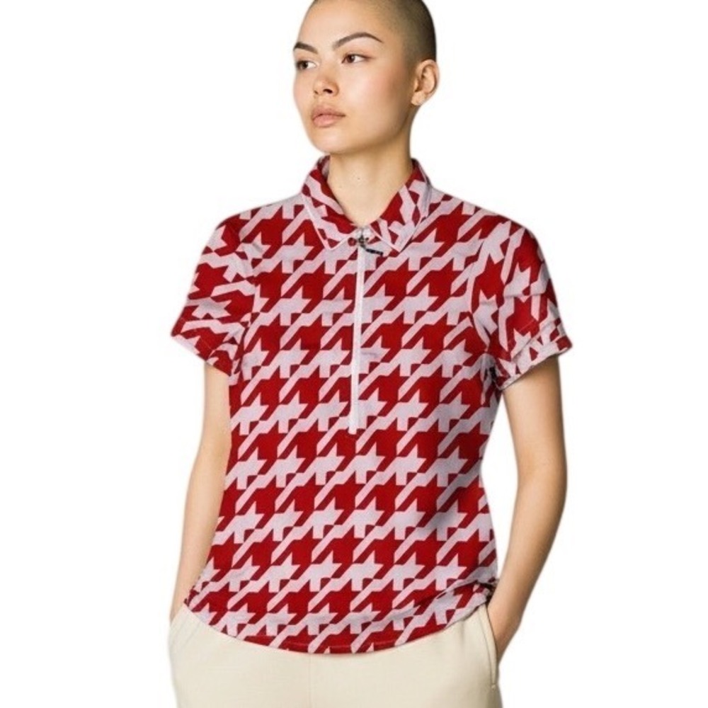 Joefit Cycling Top Red White Houndstooth Tenniscore Activewear Sports Athleisure